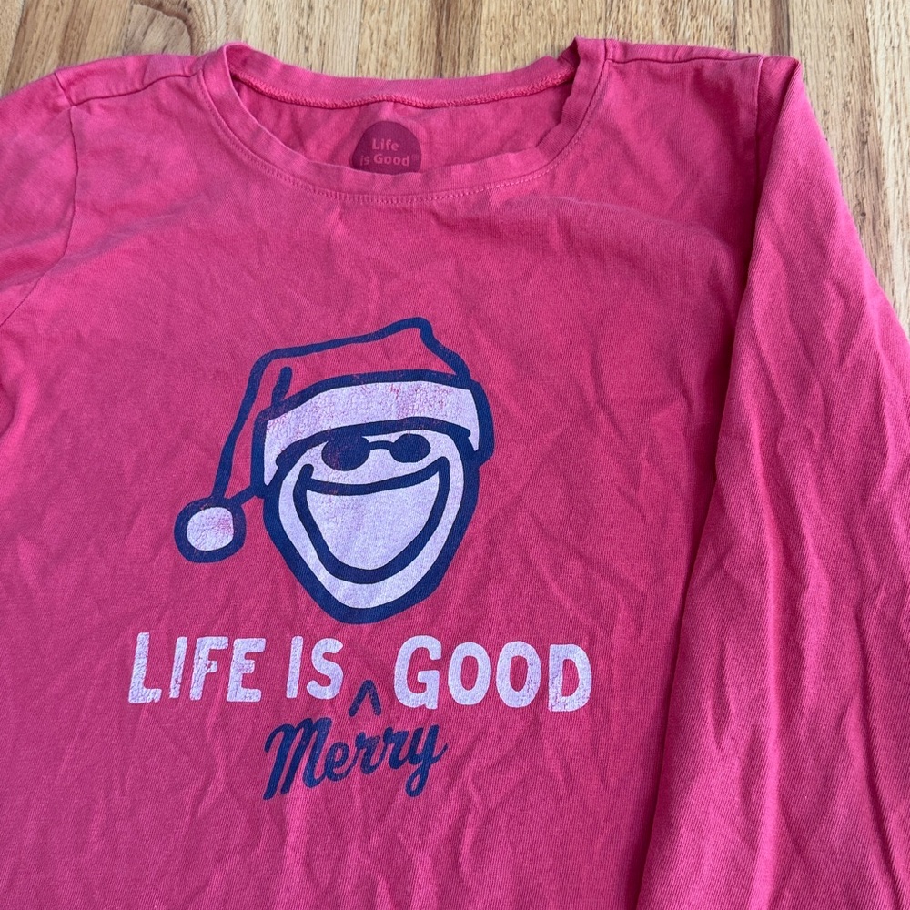 LIFE IS GOOD Youth MERRY Red Long Sleeved Shirt, Size 10